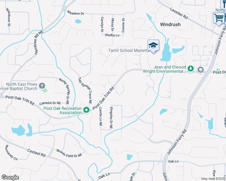 map of restaurants, bars, coffee shops, grocery stores, and more near 3660 Post Oak Tritt Road in Marietta