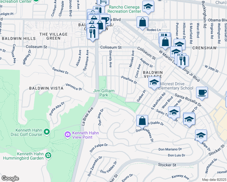 map of restaurants, bars, coffee shops, grocery stores, and more near 4000 South La Brea Avenue in Los Angeles