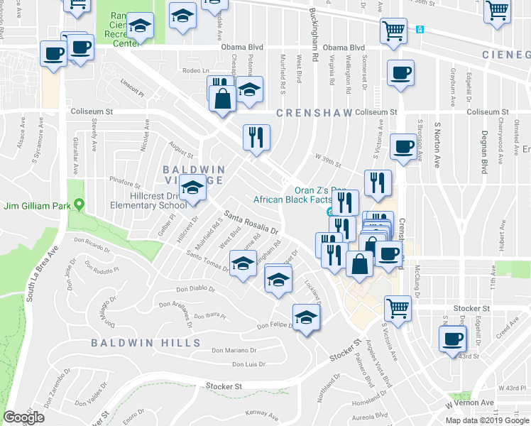 map of restaurants, bars, coffee shops, grocery stores, and more near in Los Angeles