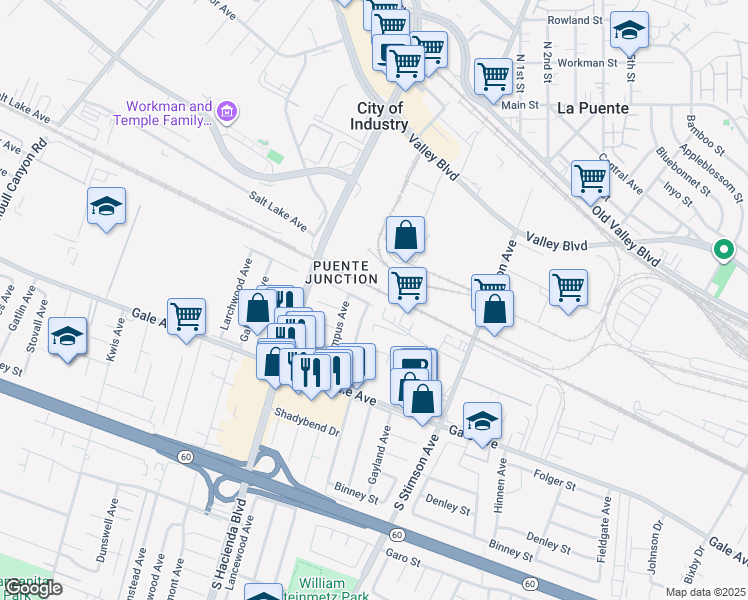 map of restaurants, bars, coffee shops, grocery stores, and more near 15939 Phoenix Drive in City of Industry