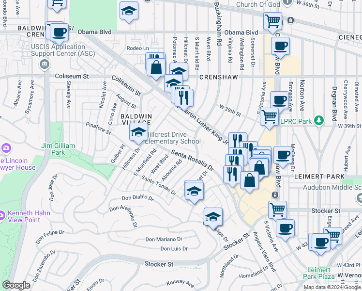 map of restaurants, bars, coffee shops, grocery stores, and more near in Los Angeles
