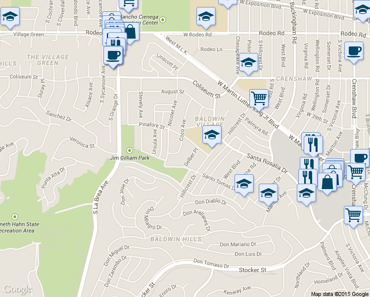 map of restaurants, bars, coffee shops, grocery stores, and more near 4049 Gelber Place in Los Angeles