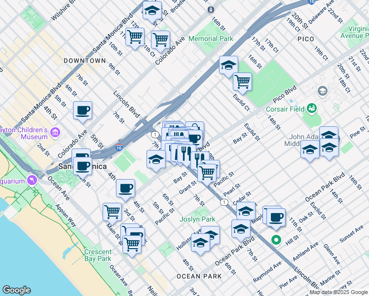 map of restaurants, bars, coffee shops, grocery stores, and more near 826 Pico Boulevard in Santa Monica