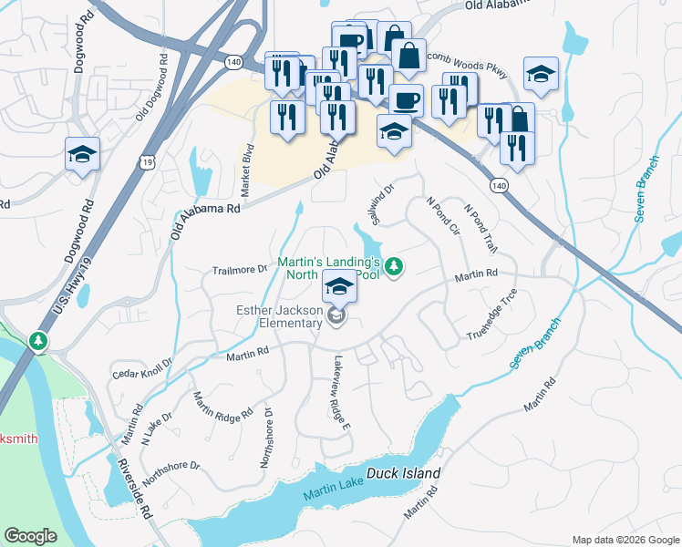 map of restaurants, bars, coffee shops, grocery stores, and more near 880 Greenvine Trce in Roswell