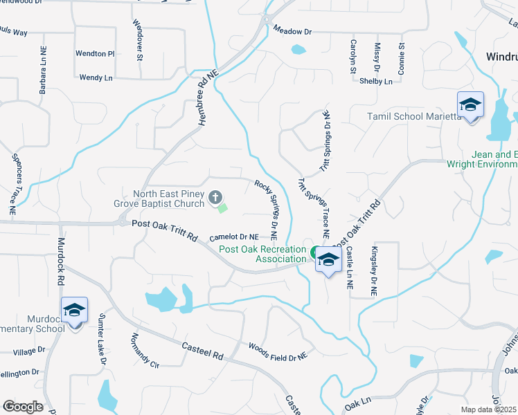 map of restaurants, bars, coffee shops, grocery stores, and more near 3441 Rocky Springs Court Northeast in Marietta