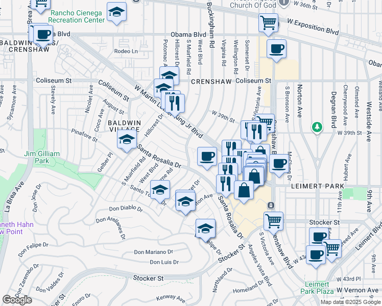 map of restaurants, bars, coffee shops, grocery stores, and more near 4020 Buckingham Road in Los Angeles