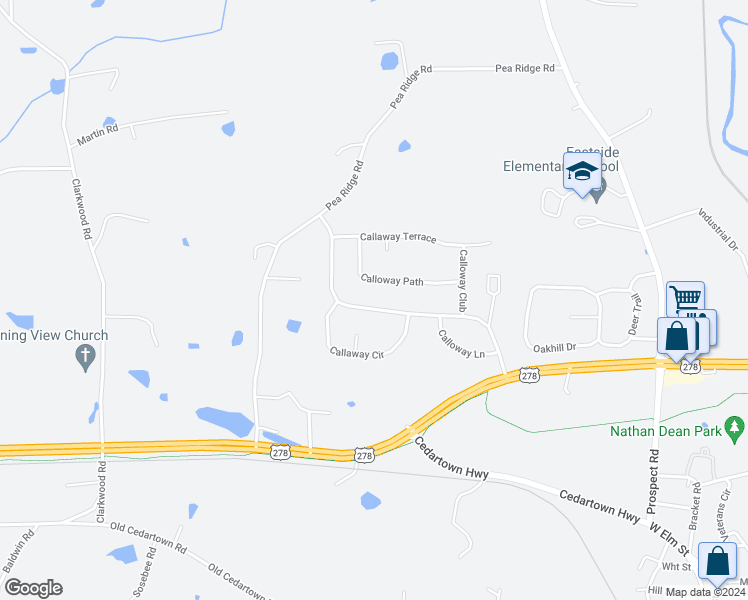 map of restaurants, bars, coffee shops, grocery stores, and more near 728 Calloway Drive in Rockmart