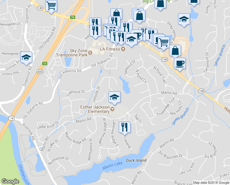 map of restaurants, bars, coffee shops, grocery stores, and more near 880 Greenvine Trce in Roswell