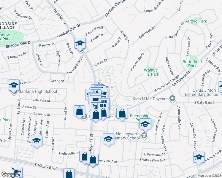 map of restaurants, bars, coffee shops, grocery stores, and more near 3851 Sycamore Street in West Covina