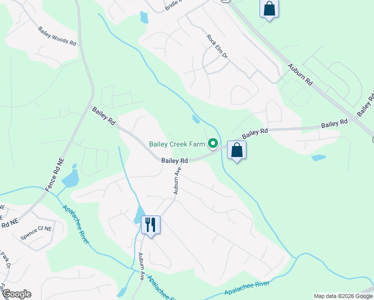 map of restaurants, bars, coffee shops, grocery stores, and more near 3287 Bailey Road in Dacula