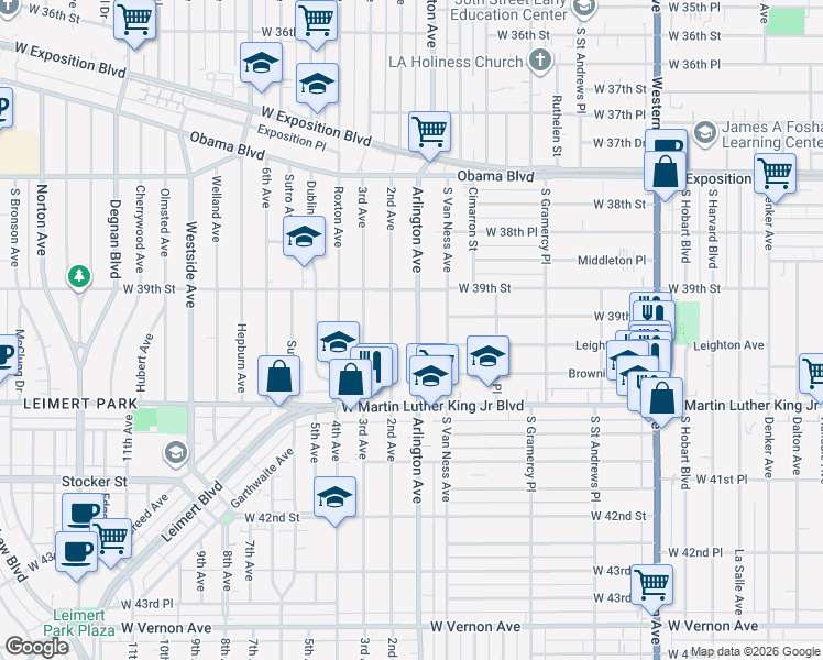 map of restaurants, bars, coffee shops, grocery stores, and more near 3913 Arlington Avenue in Los Angeles