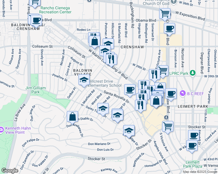 map of restaurants, bars, coffee shops, grocery stores, and more near 4115 Palmwood Drive in Los Angeles