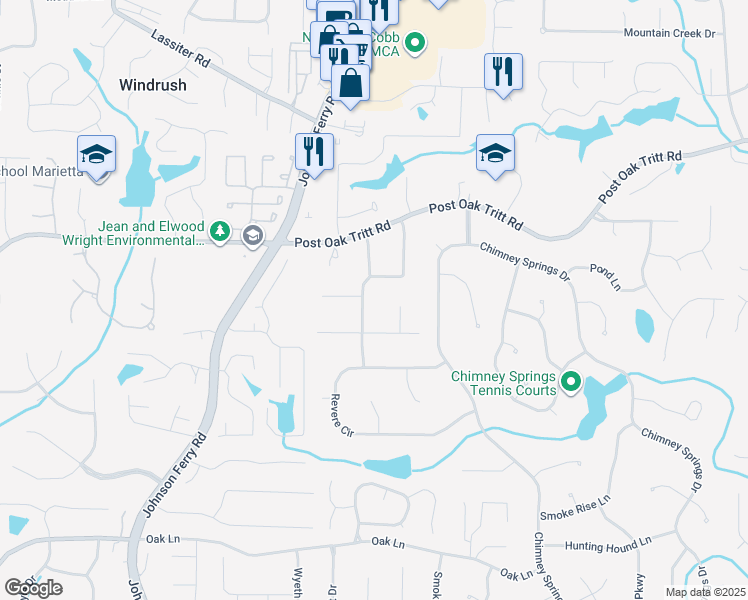 map of restaurants, bars, coffee shops, grocery stores, and more near 2616 Alpine Trail in Marietta