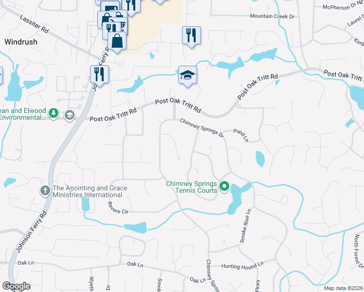 map of restaurants, bars, coffee shops, grocery stores, and more near 2713 Eagle Ridge Road in Marietta