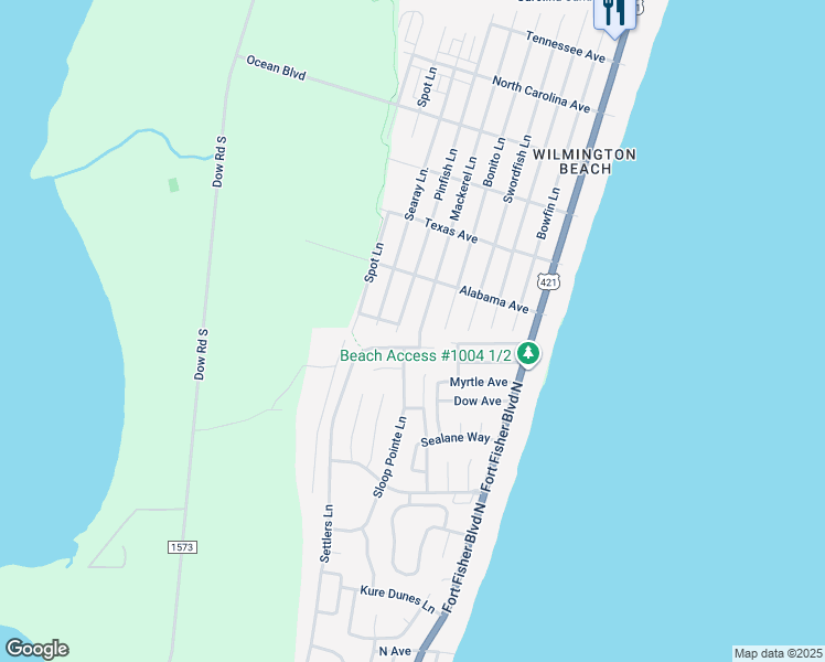 map of restaurants, bars, coffee shops, grocery stores, and more near 1738 Mackerel Lane in Carolina Beach
