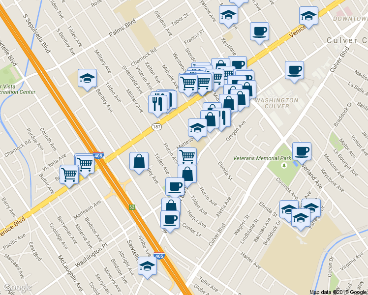 map of restaurants, bars, coffee shops, grocery stores, and more near 3908 Prospect Avenue in Culver City
