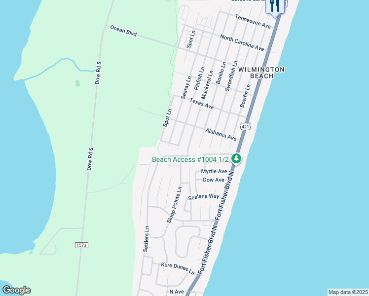 map of restaurants, bars, coffee shops, grocery stores, and more near 1738 Mackerel Lane in Carolina Beach
