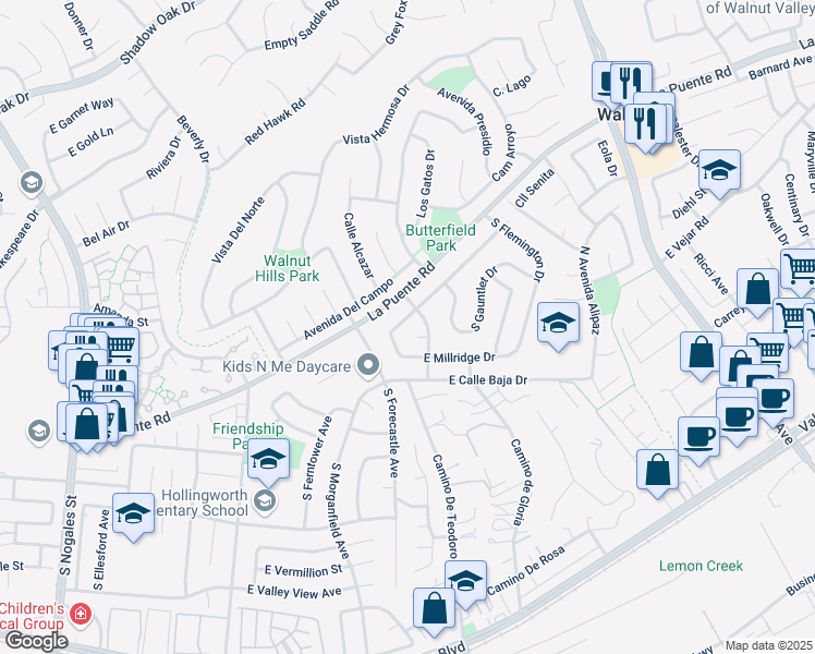 map of restaurants, bars, coffee shops, grocery stores, and more near 3240 La Puente Road in West Covina
