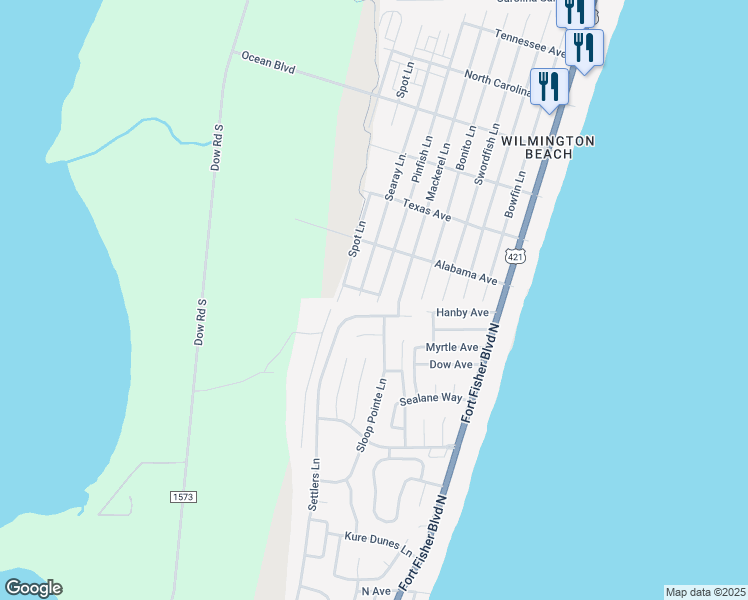 map of restaurants, bars, coffee shops, grocery stores, and more near 701 Mississippi Avenue in Kure Beach