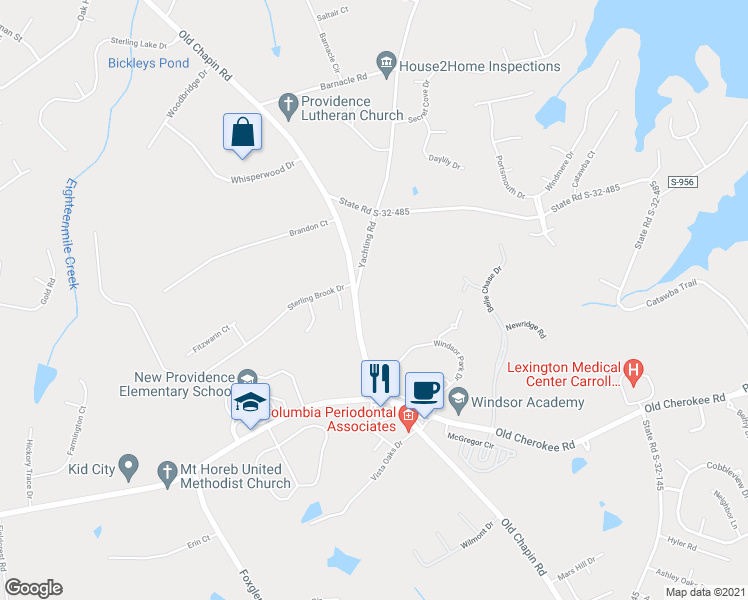 map of restaurants, bars, coffee shops, grocery stores, and more near 102 Yachting Road in Lexington