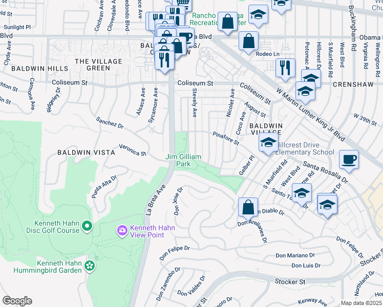 map of restaurants, bars, coffee shops, grocery stores, and more near 4045 Stevely Avenue in Los Angeles