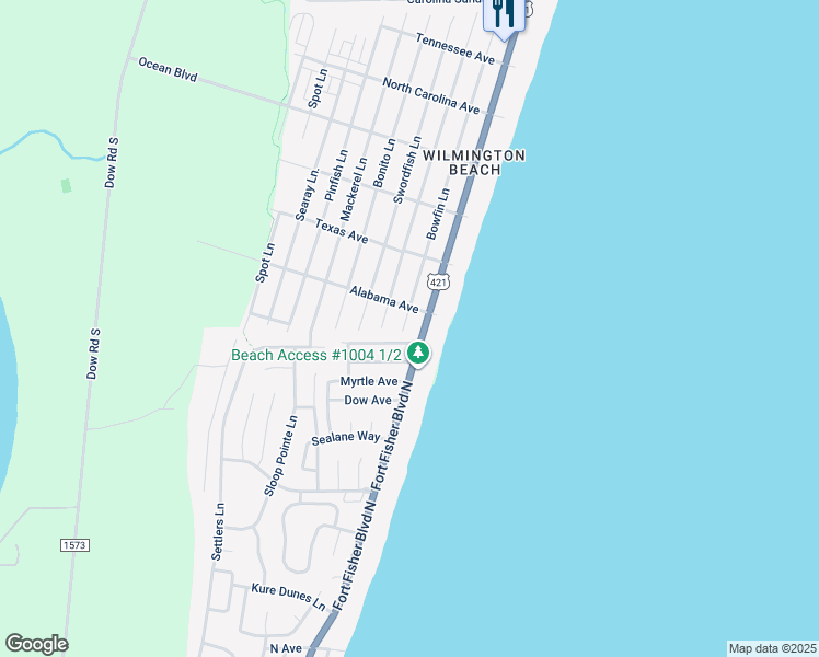 map of restaurants, bars, coffee shops, grocery stores, and more near 1701 Bowfin Lane in Carolina Beach