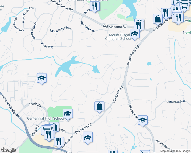 map of restaurants, bars, coffee shops, grocery stores, and more near 5075 Briarstone Ridge Way in Alpharetta