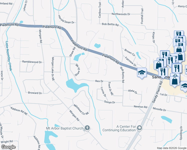 map of restaurants, bars, coffee shops, grocery stores, and more near 2819 Pine Meadow Drive in Marietta