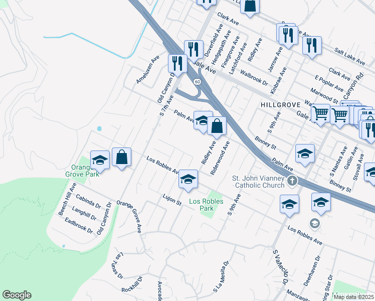 map of restaurants, bars, coffee shops, grocery stores, and more near 14707 Mountain Spring Street in Hacienda Heights