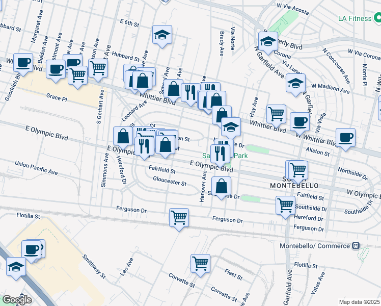 map of restaurants, bars, coffee shops, grocery stores, and more near 6136 1/2 Easton Street in East Los Angeles