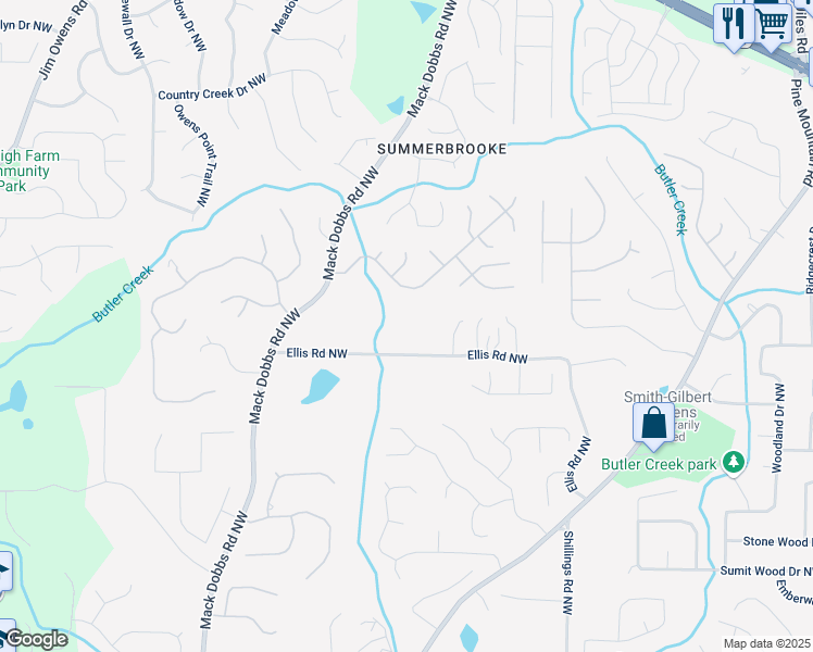 map of restaurants, bars, coffee shops, grocery stores, and more near 3050 Ellis Road Northwest in Kennesaw