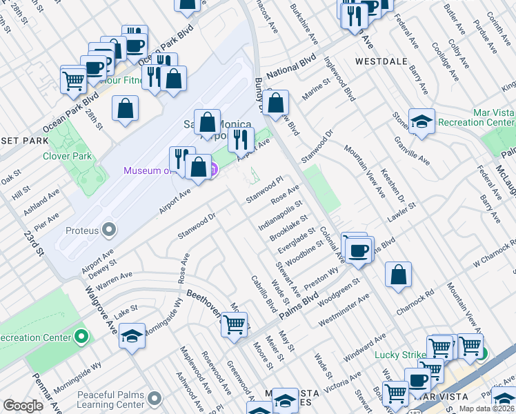 map of restaurants, bars, coffee shops, grocery stores, and more near 12516 Stanwood Place in Los Angeles