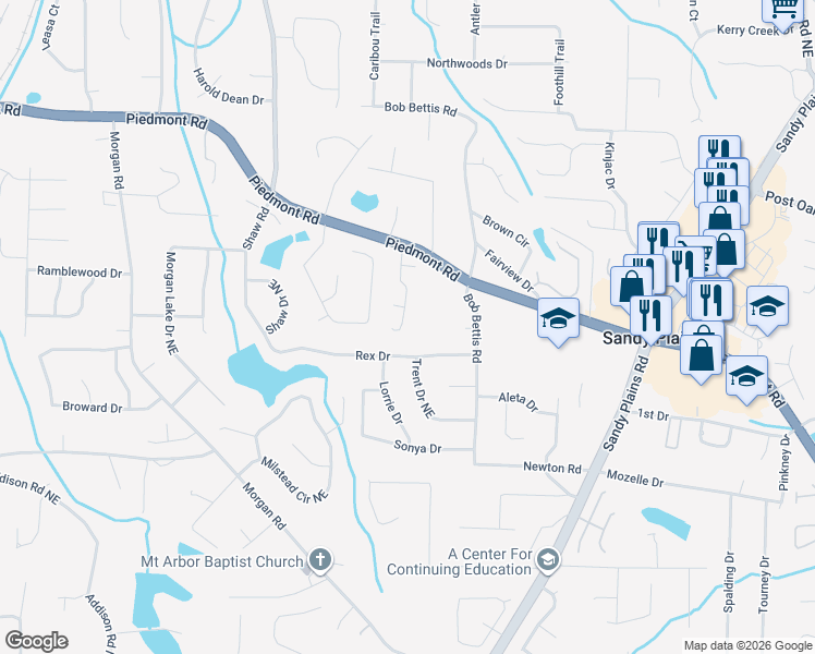 map of restaurants, bars, coffee shops, grocery stores, and more near 2674 Piedmont Oak Drive in Marietta