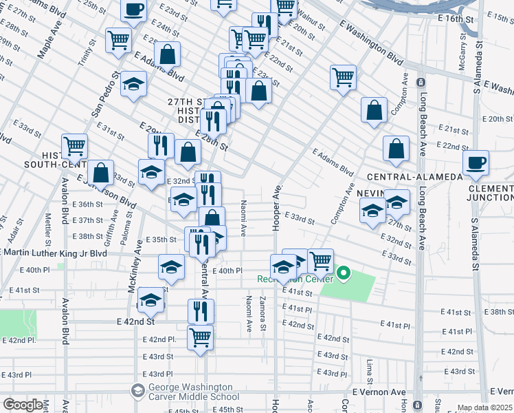 map of restaurants, bars, coffee shops, grocery stores, and more near 3210 Naomi Avenue in Los Angeles