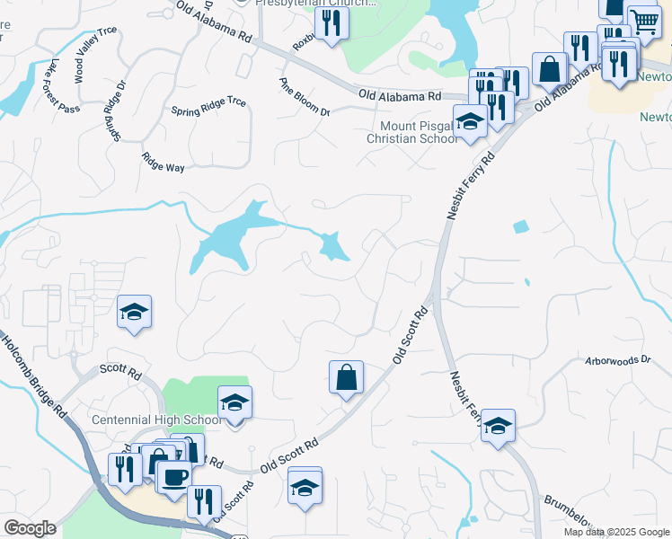 map of restaurants, bars, coffee shops, grocery stores, and more near 5075 Briarstone Ridge Way in Alpharetta