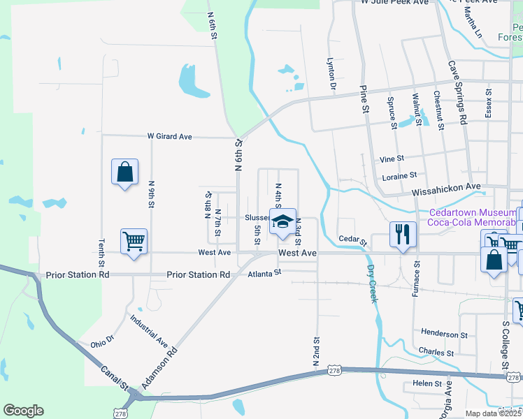 map of restaurants, bars, coffee shops, grocery stores, and more near 382 5th Street in Cedartown