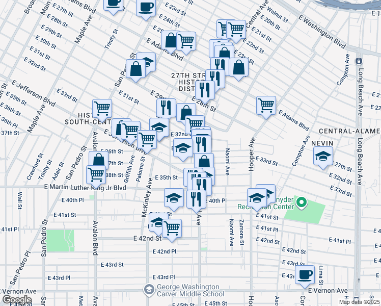 map of restaurants, bars, coffee shops, grocery stores, and more near in Los Angeles