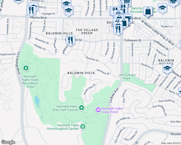 map of restaurants, bars, coffee shops, grocery stores, and more near 5255 Veronica Street in Los Angeles