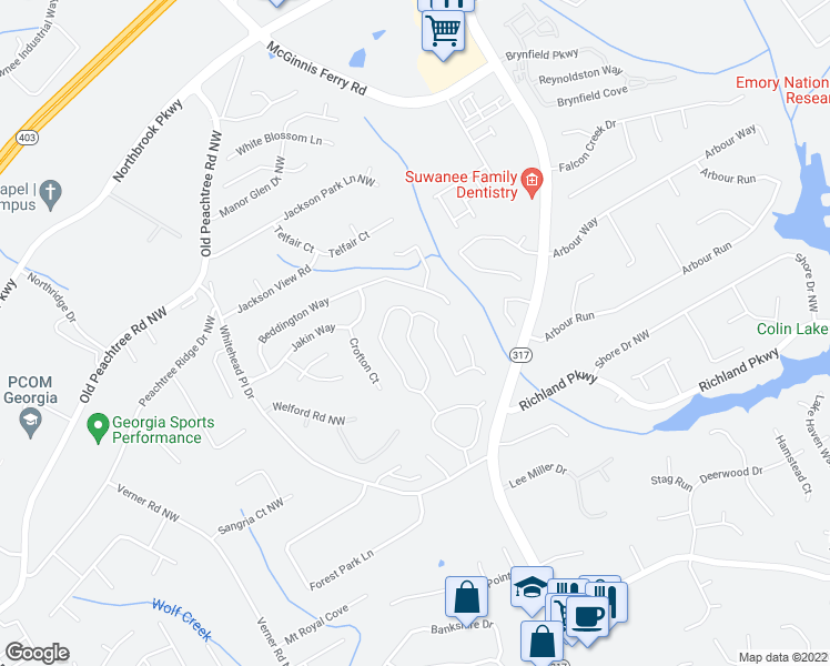 map of restaurants, bars, coffee shops, grocery stores, and more near 2690 Suwanee Lakes Trail Northwest in Suwanee