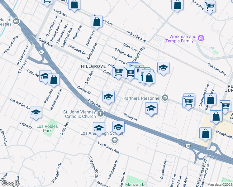 map of restaurants, bars, coffee shops, grocery stores, and more near 1151 Turnbull Canyon Road in Hacienda Heights