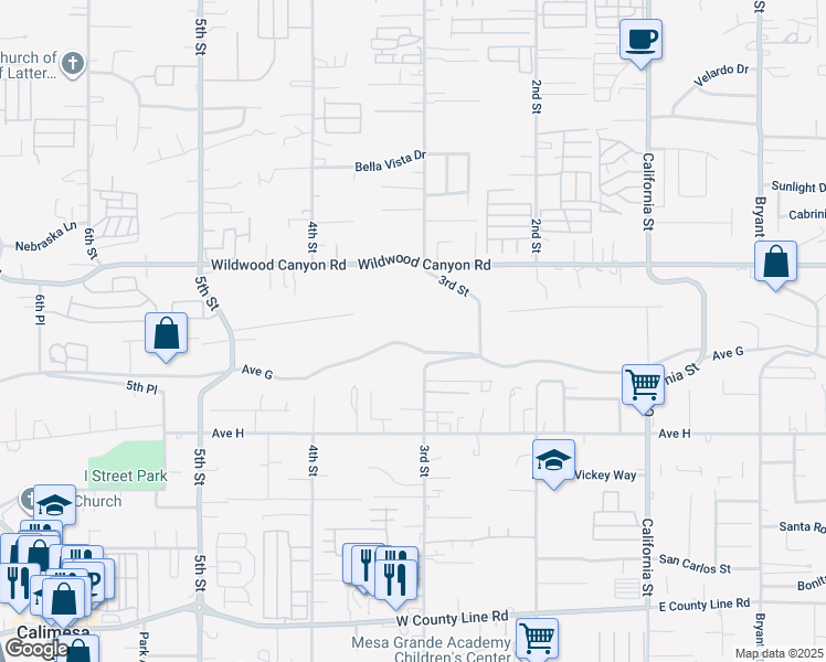 map of restaurants, bars, coffee shops, grocery stores, and more near 34690 Avenue G in Yucaipa