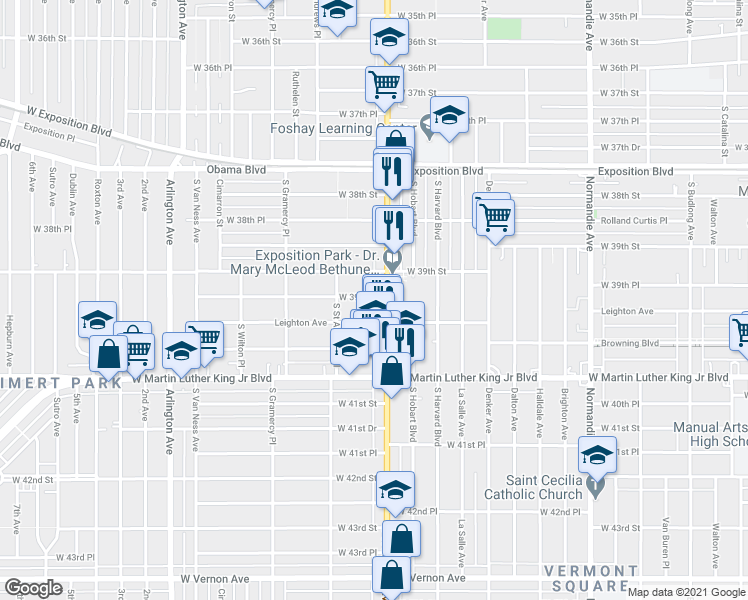 map of restaurants, bars, coffee shops, grocery stores, and more near in Los Angeles