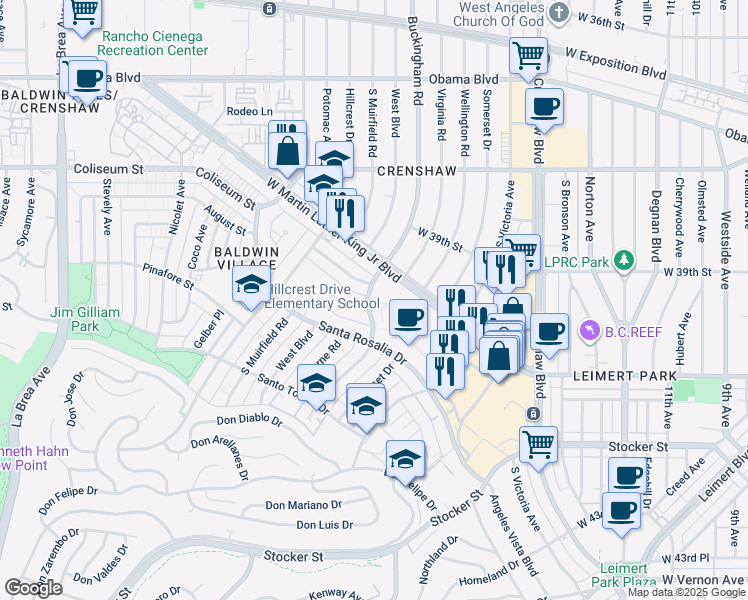 map of restaurants, bars, coffee shops, grocery stores, and more near 4018 Buckingham Road in Los Angeles
