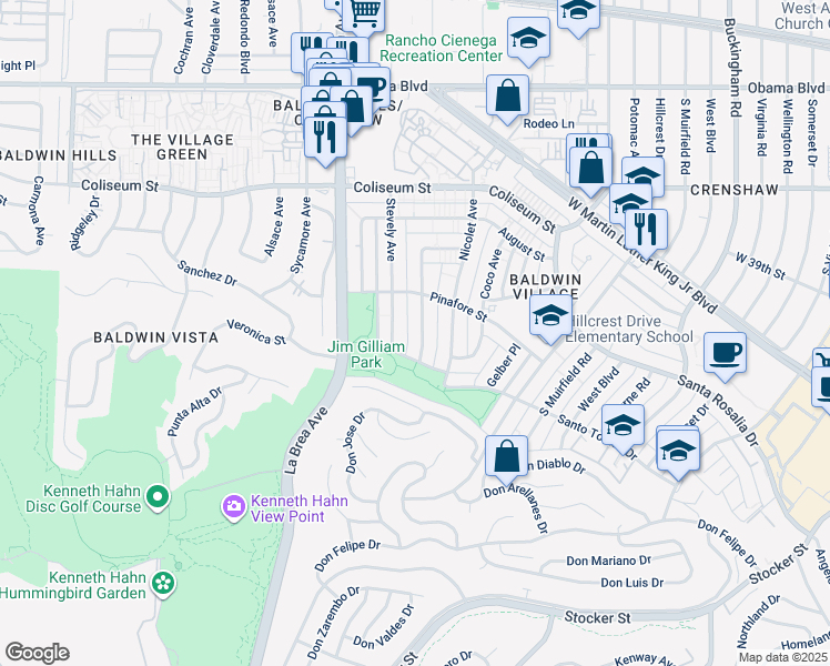 map of restaurants, bars, coffee shops, grocery stores, and more near 4032 Stevely Avenue in Los Angeles