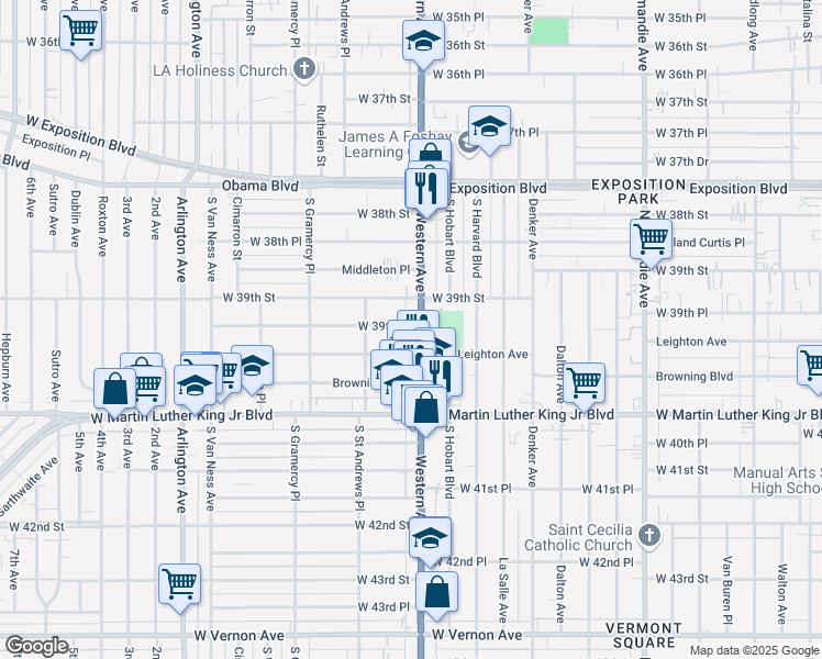 map of restaurants, bars, coffee shops, grocery stores, and more near in Los Angeles
