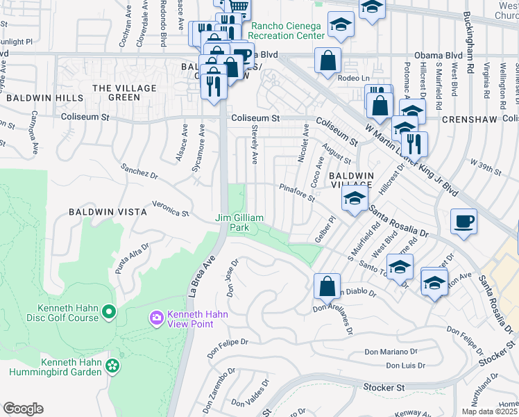 map of restaurants, bars, coffee shops, grocery stores, and more near 4050 Stevely Avenue in Los Angeles