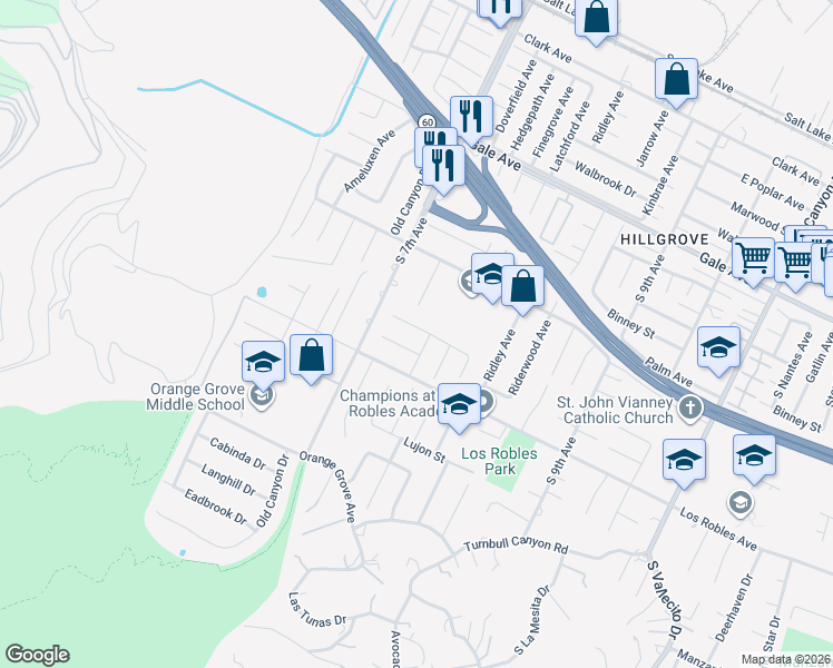 map of restaurants, bars, coffee shops, grocery stores, and more near 14638 Mountain Spring Street in Hacienda Heights