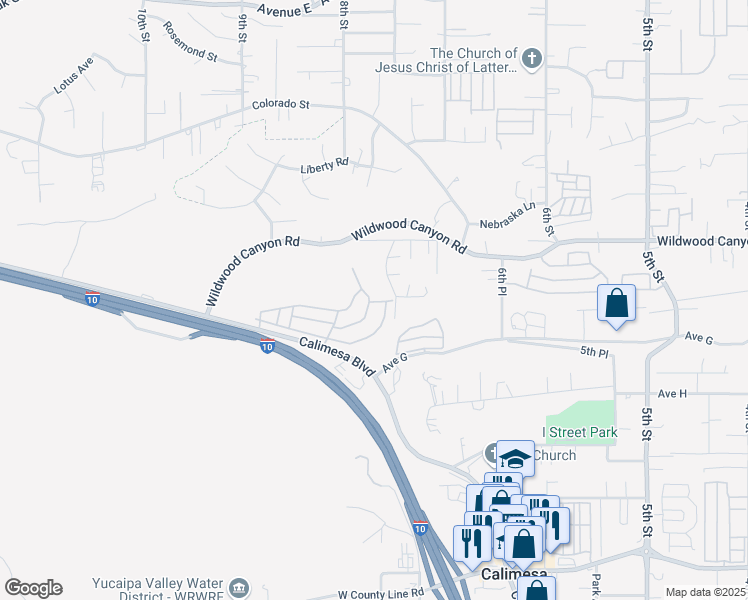 map of restaurants, bars, coffee shops, grocery stores, and more near 33600 Calimesa Boulevard in Yucaipa