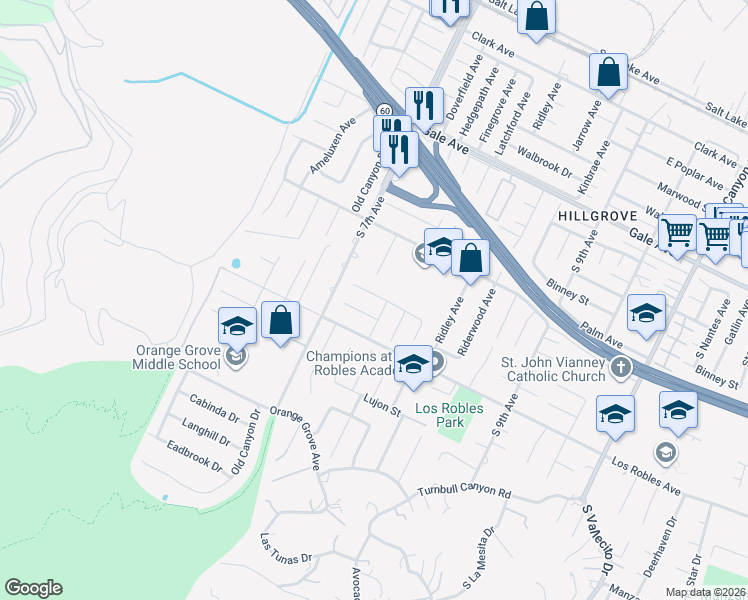 map of restaurants, bars, coffee shops, grocery stores, and more near 14638 Mountain Spring Street in Hacienda Heights