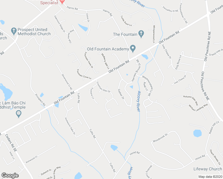 map of restaurants, bars, coffee shops, grocery stores, and more near 1131 Fountain Glen Drive in Lawrenceville